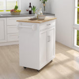 ZNTS Kitchen island rolling trolley cart with Adjustable Shelves and towel rack rubber wood table top 22650315