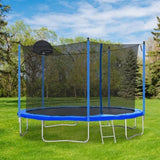 12FT Trampoline for Adults & Kids with Basketball Hoop, Outdoor Trampolines w/Ladder and Safety W28550119