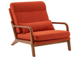 High Back Solid Wood Armrest Backrest Iron Frame Linen Indoor Leisure Chair Burnt Orange Color 38814558