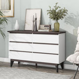 Wide size Drawer Storage Cabinet, 6-drawer Chest of Drawers for Bedroom Living Room, White & Walnut W409134197