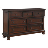 Classic Transitional Dresser of 7 Drawers Brown Cherry Finish Birch Veneer Hidden Drawer Bun Feet B011P155250