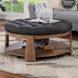Wire-brushed Finish Natural Tone/Dark Gray 1pc Ottoman Transitional Style Deep Button Linen Like B011P184967