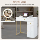 31.5'' Makeup Vanity Desk with Lighted Mirror, Luxury Dressing Table with 2 Drawers and 1 Cabinet, 3 N704P210486K