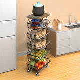 6-Tier Fruit Basket Rack, Stackable Wire Basket Cart with Solid Wood Top, Kitchen Vegetable 90617282