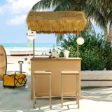 ZNTS GO Hawaiian-style Bar Height Patio Set with PE Grass Canopy, Outdoor Bar Table and Stools with WF530958AAA