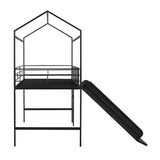 ZNTS Metal House Bed With Slide, Twin Size Metal Loft Bed with Two-sided writable Wooden Board MF294384AAB