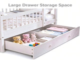 Painted Wooden Children's Bed with Vertical-Slat Railings and 2 Storage Drawers Pine Wood Bedside 20163269