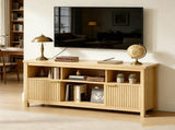 Entertainment Center TV Stand with 4 Open Cubbies & 2 Fluted Hinged Storage 90375918