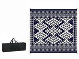 8' x 10' Waterproof Reversible Outdoor Rug Blue White Rhombus Border Plastic Straw Rug with Carry 38338232