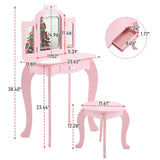 Kids Vanity Table and Chair Set, 2-in-1 Girls Vanity with Tri-Folding Mirror & 3-Color LED Lights, 1 83208764