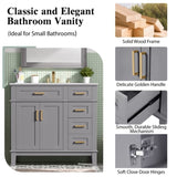 36" Gray Modern Bathroom Vanity with Ceramic Sink, Soft Close Doors, 4 Drawers for Storage, Elegant N729P253935E