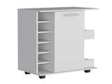 Bar Cart with Six-Wine Cubbies Cabot, Two-Side Storage Shelves and Casters, White Finish B092123148