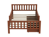 Twin Size Wood Platform Bed with Guardrails on Both Sides and Two Storage Drawers, Walnut N733P172696D