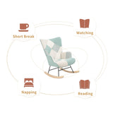 Rocking Chair with ottoman, Mid Century Fabric Rocker Chair with Wood Legs and Patchwork Linen for W561P175990