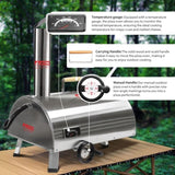 ZNTS Silver Pizza Oven Outdoor 12" Semi-Automatic Rotatable Pizza Ovens Portable Stainless Steel Wood 75722121