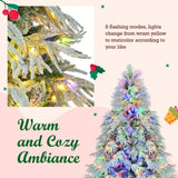 6FT Pre-Lit Spruce Snow Flocked Christmas Tree, Artificial Hinged Xmas Tree with 300 Multi-Color LED N704P199474A