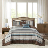 5 Piece Reversible Jacquard Bedspread Set Blue Queen B03597646