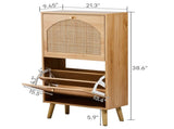 Shoe cabinet with 2 tilt-out compartments, raised arched-top rattan-look fronts, made of 02762748