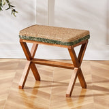 Ottoman Footstool Natural Seagrass Footrest Pouf Ottomans with X Wooden Legs Rectangular Hand 34645440