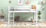 Twin Size Wood Low Loft Bed with Ladder, ladder can be placed on the left or right, White WF313084AAK