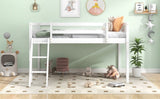 ZNTS Twin Size Wood Low Loft Bed with Ladder, ladder can be placed on the left or right, White 31471087