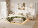 White Boucle Floating Bed with Light,King N769P304636W