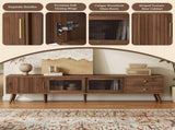 76" Modern Minimal Glass-Doors TV Stand for TVs up to 85 Inches, Wood-Grain Entertainment Center N710P298234P