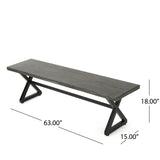 Outdoor Aluminum Dining Bench with Steel Frame, Grey / Black 61625.00BGRYMP1