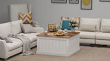 31.5" Farmhouse Coffee Table, Square Wood Center Table Hinged Lift Top, Rustic Cocktail Table W282P160415