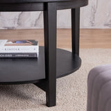 ZNTS Round glass top solid wood storage coffee table, black W848120036