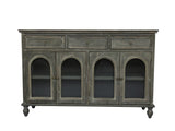 59.06" Farmhouse Sideboard Buffet Cabinet, Distressed Wood Credenza with 3 Drawers & 4 Glass Doors, W2295P475268