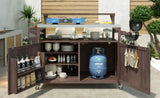 K&K 53.3" Outdoor Kitchen Island with Raised Shelf, Solid Wood Storage Cabinet with Stainless Steel N707P250628Z