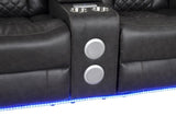 LED & Power Reclining Loveseat Made With Faux Leather in Black 659436023932