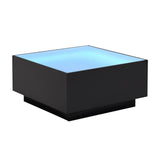 ON-TREND Square High Glossy Coffee Table with 16-color LED Strip Lights, Modern Center Table with N721P191980B