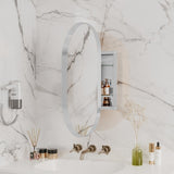 20x34 Inch Oval Recessed Medicine Cabinet, Metal Framed Bathroom Wall Cabinet with Mirror and W1435P201161