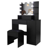 ZNTS FCH Large Vanity Set with 10 LED Bulbs, Makeup Table with Cushioned Stool, 3 Storage Shelves 1 30731740