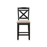 Transitional Style Counter Height Chairs Set of 2pc Black Finish Wood Beige Fabric Seat B01169895