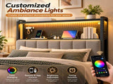 Twin Size Headboard with Pegboard Storage Shelf, Adjustable Upholstered Backrest, LED Light Strip & 91606470