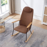 Adjustable Headrest Pillow Rocking Chair, Technical Leather Upholstered Glider Rocker with High W1669P220403