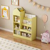Yellow Kids Wooden Bookshelf Toy Storage Organizer with Bookcase, Kid's Bin Storage Unit with 6 W2876P233555