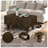 Solid Wood Rectangle Coffee Table for Living Room, 40-Inch Antique Coffee Table with 4 Drawers, Wood W1202P176740