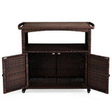 ZNTS Outdoor Bar Cart with Storage Cabinet, Patio Wicker Sideboard Buffet Cabinet Prep Table, Outside 65724130