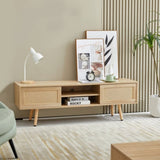 ZNTS 55.12" Rattan TV cabinet, double sliding doors for storage, adjustable shelf, solid wood legs, TV 41461637