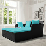 Turquoise Outdoor Rattan Daybed with Upholstered Cushions 76934581