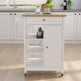 Kitchen island rolling trolley cart with Adjustable Shelves and towel rack rubber wood table top W28235382