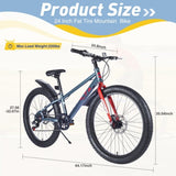 ZNTS Mountain Bike for Girls and Boys Mountain 24 inch shimano 7-Speed bike W1019P203880