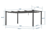 143.1" x 101.4" Retractable Canopy Metal Pergola, Heavy Duty Powder Coated Iron Frame Patio Pergola 55945350