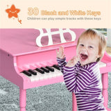 Pink Kids Piano 30-Key Wood Toy Kids Grand Piano with Bench and Music Rack 01522365