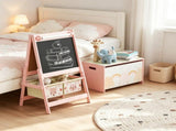 Pink Cute Fox Kids Easel with Paper Roll Toy Box with Lid, Double-Sided Blackboard Whiteboard for 88320195