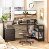 L Shaped Gaming Desk with File Drawer, 73" Reversible L Shaped Computer Desk with Power Outlet & LED 49101897